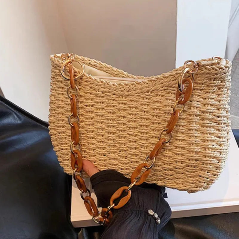 Straw Woven Shoulder Bag for W - Travel Accessories Luxury incelemesi ve fiyatı
